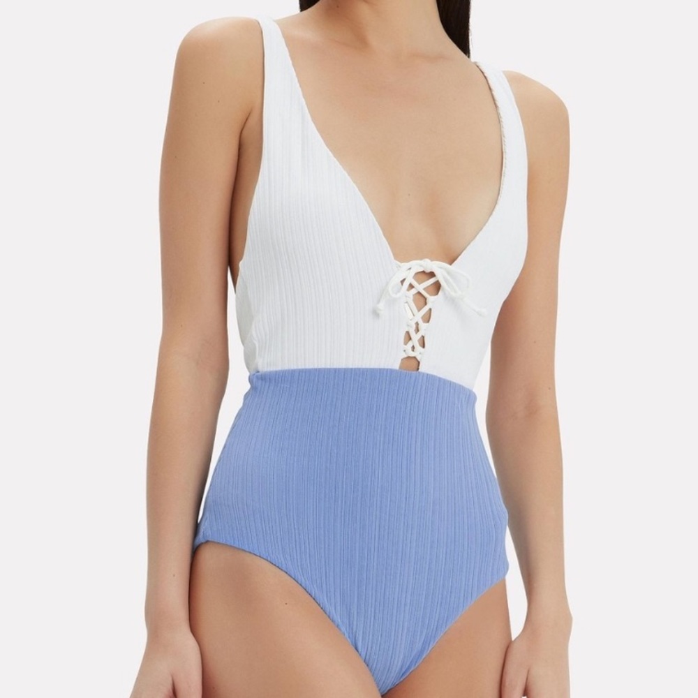ONIA One-Piece Lace Up Colorblock Suit